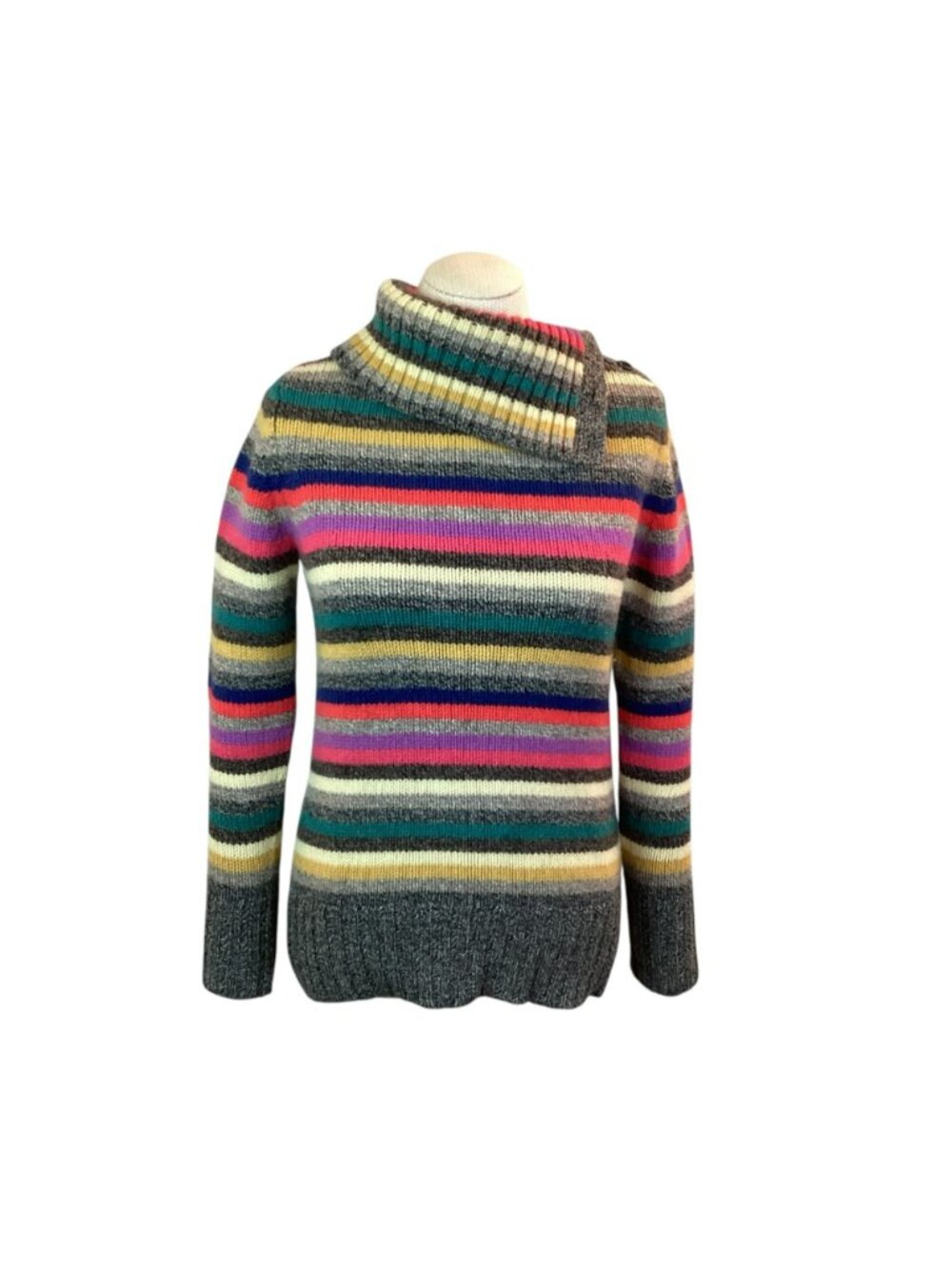 Vintage Gap Retro Y2K Sweater Medium Striped Knit Turtleneck Lambswool - Picture 2 of 11